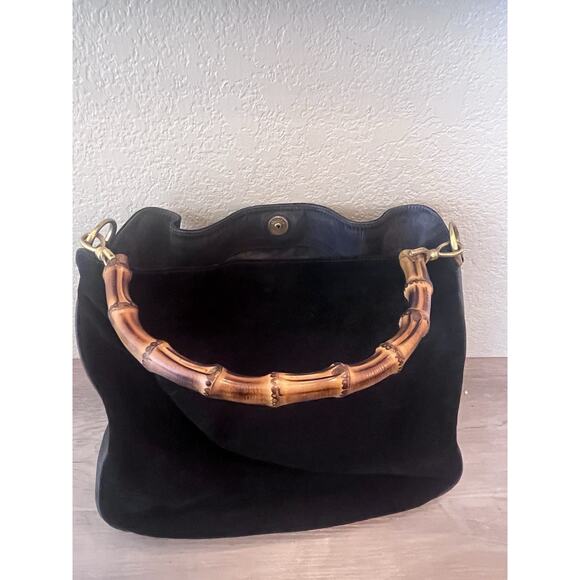 Gucci Black Suede Leather Bamboo Handle Hobo Bag With Detachable Crossbody Strap - Picture 5 of 8
